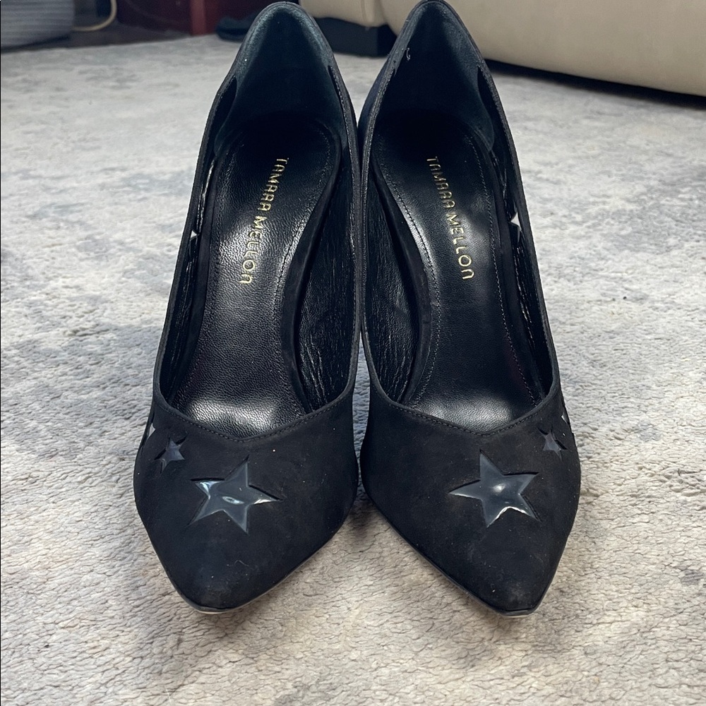 Nib Tamara Mellon Star Cut Out Suede Pointed Toe Pumps Heels Black Sz 41 — image 6 of 8